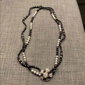 Grey and black pearl necklace with rhinestone